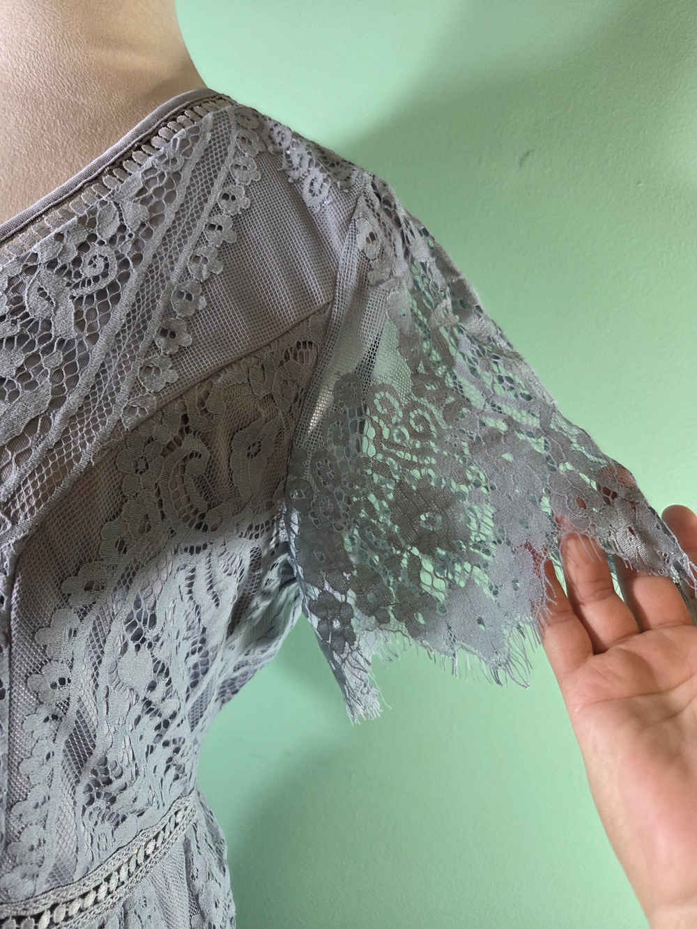 Lace V-Neck Maxi Dress in Light Gray - Picture 3 of 6